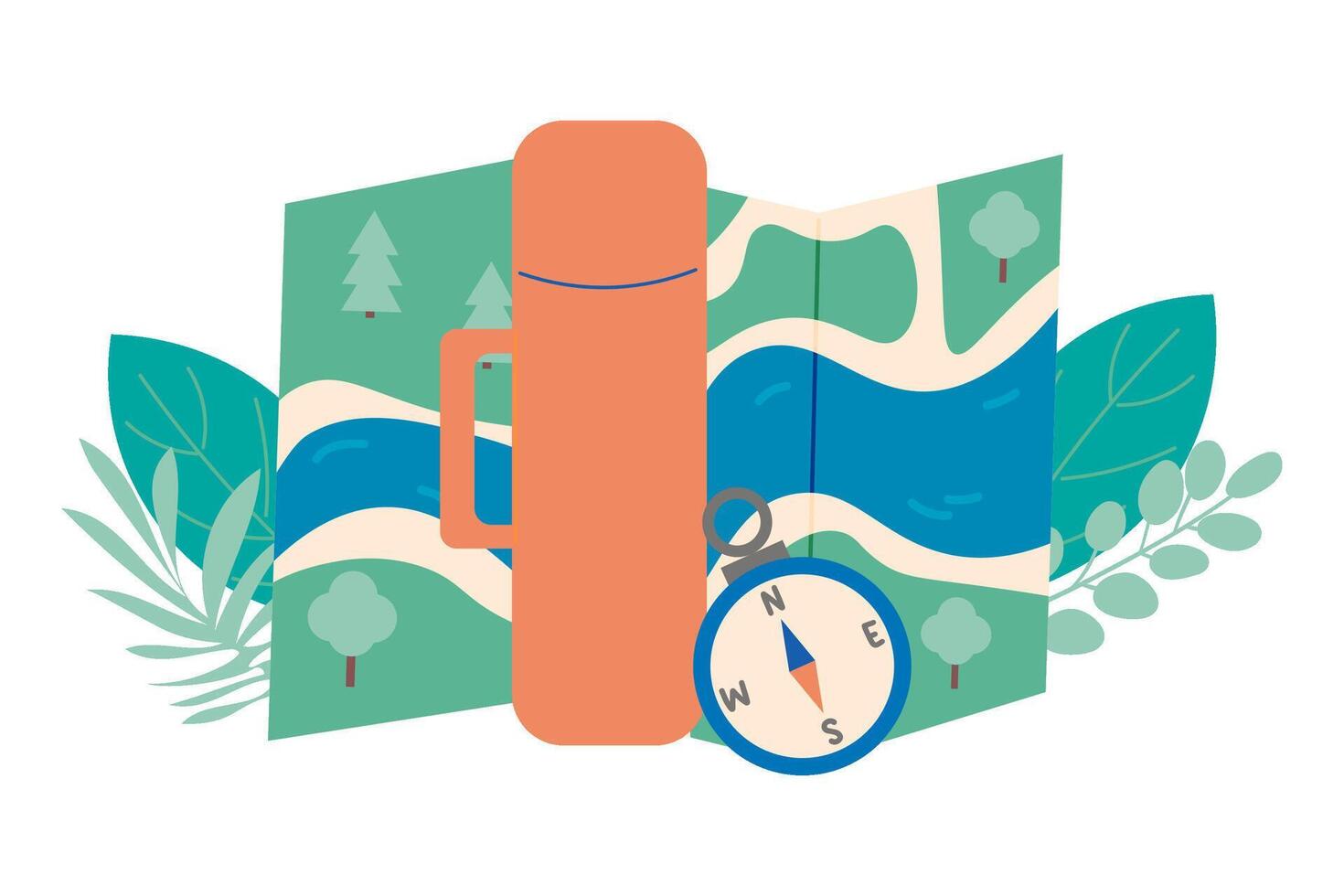 the concept of ecotourism, expedition, journey and camp. illustration. vector