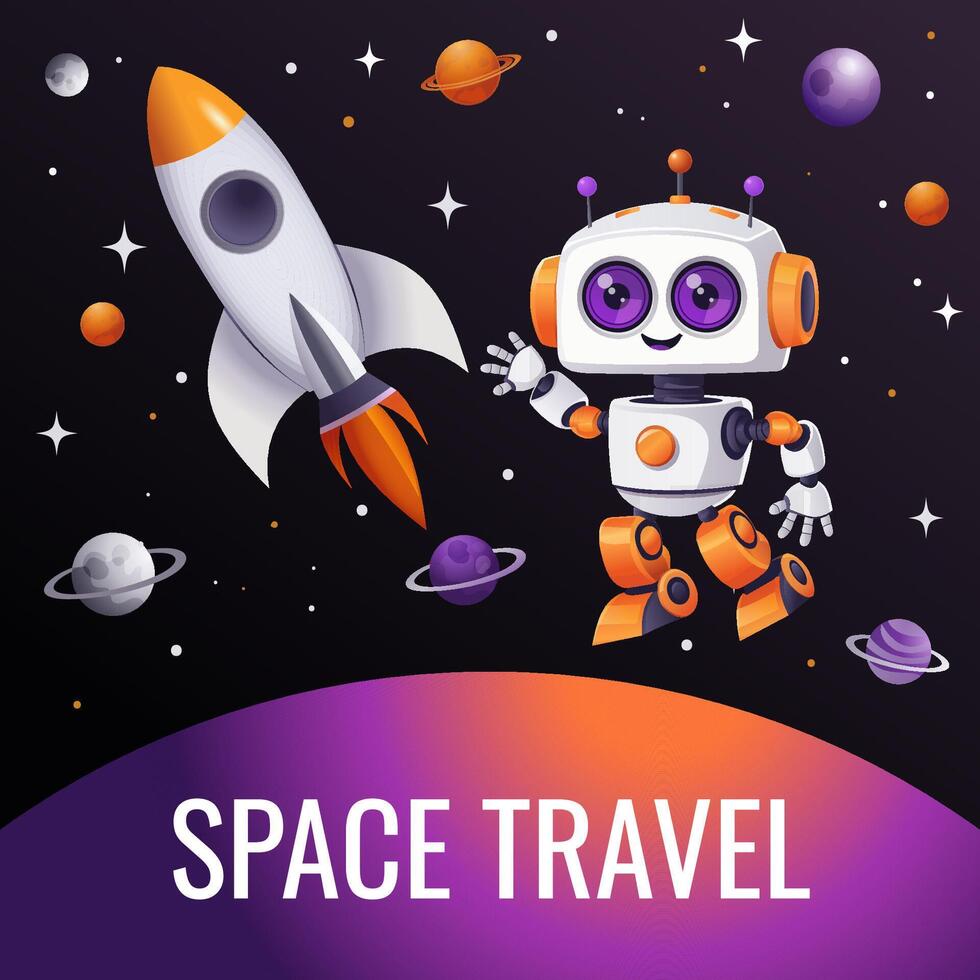 Robot in space. Background, banner vector