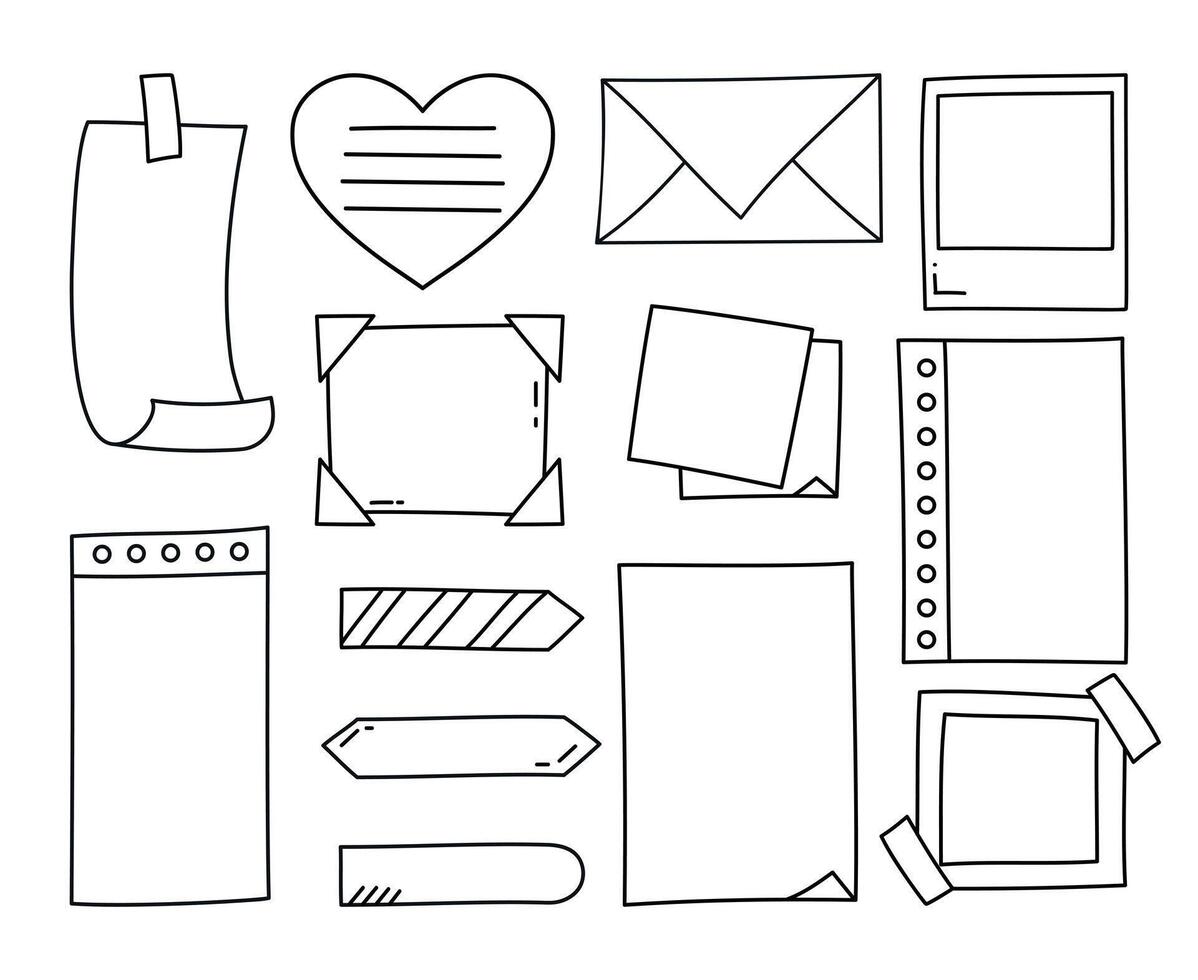 Doodle paper notes. Paper sheets, bookmarks and envelope. For to do list and memo. illustration vector