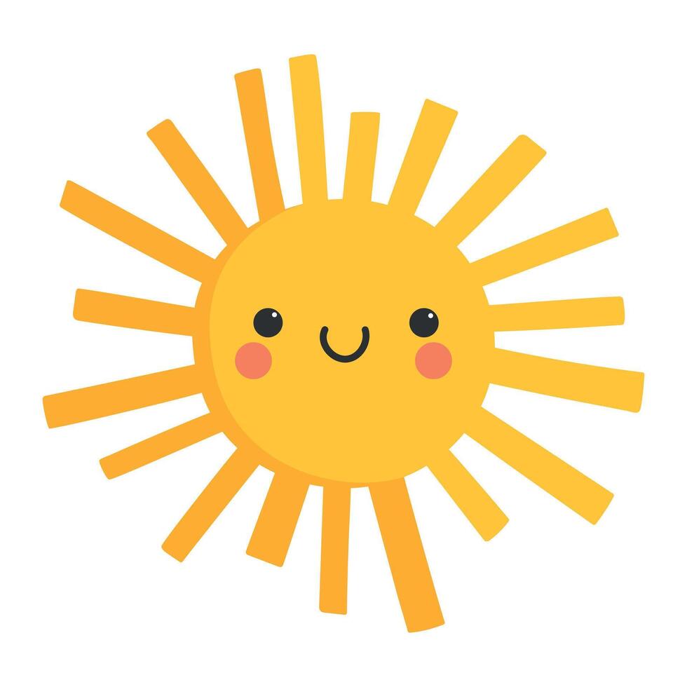 Cute cartoon smiling sun character. Childish style. Sun icon. illustration vector