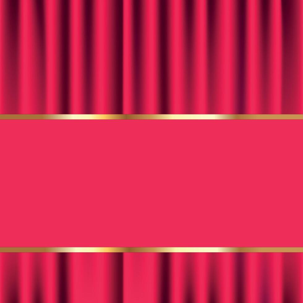 Red curtain on stage background with golden frame for text. Velvet stage curtain in theater scene or cinema. illustration vector