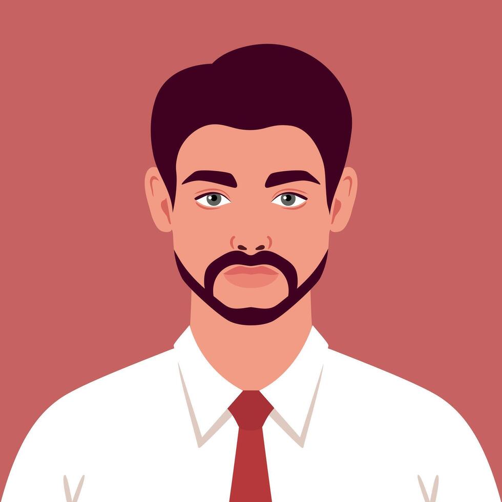 Young man with a beard wearing a shirt and tie. Portrait or an avatar of an office worker. illustration vector