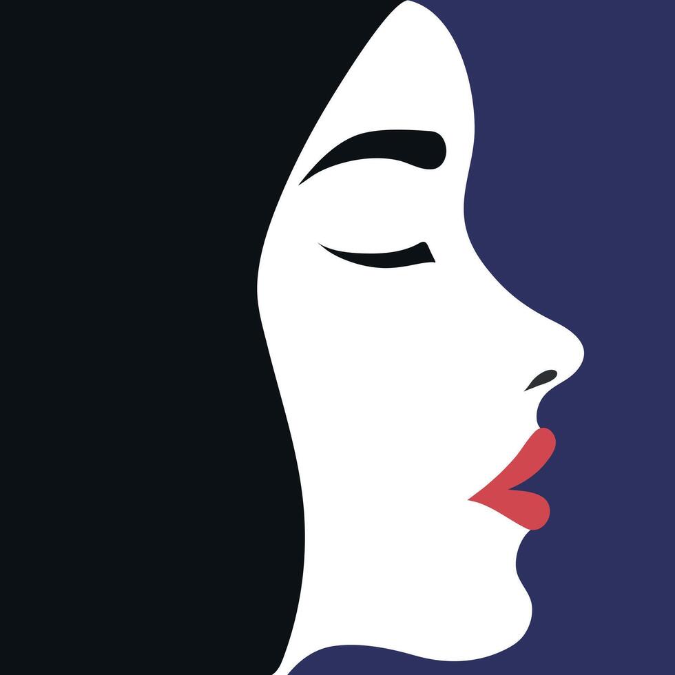 Portrait of a beautiful female with red lips profile view. illustration vector