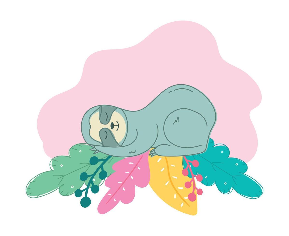 Cute sleeping sloth animal. Lazy wild animal. illustration vector