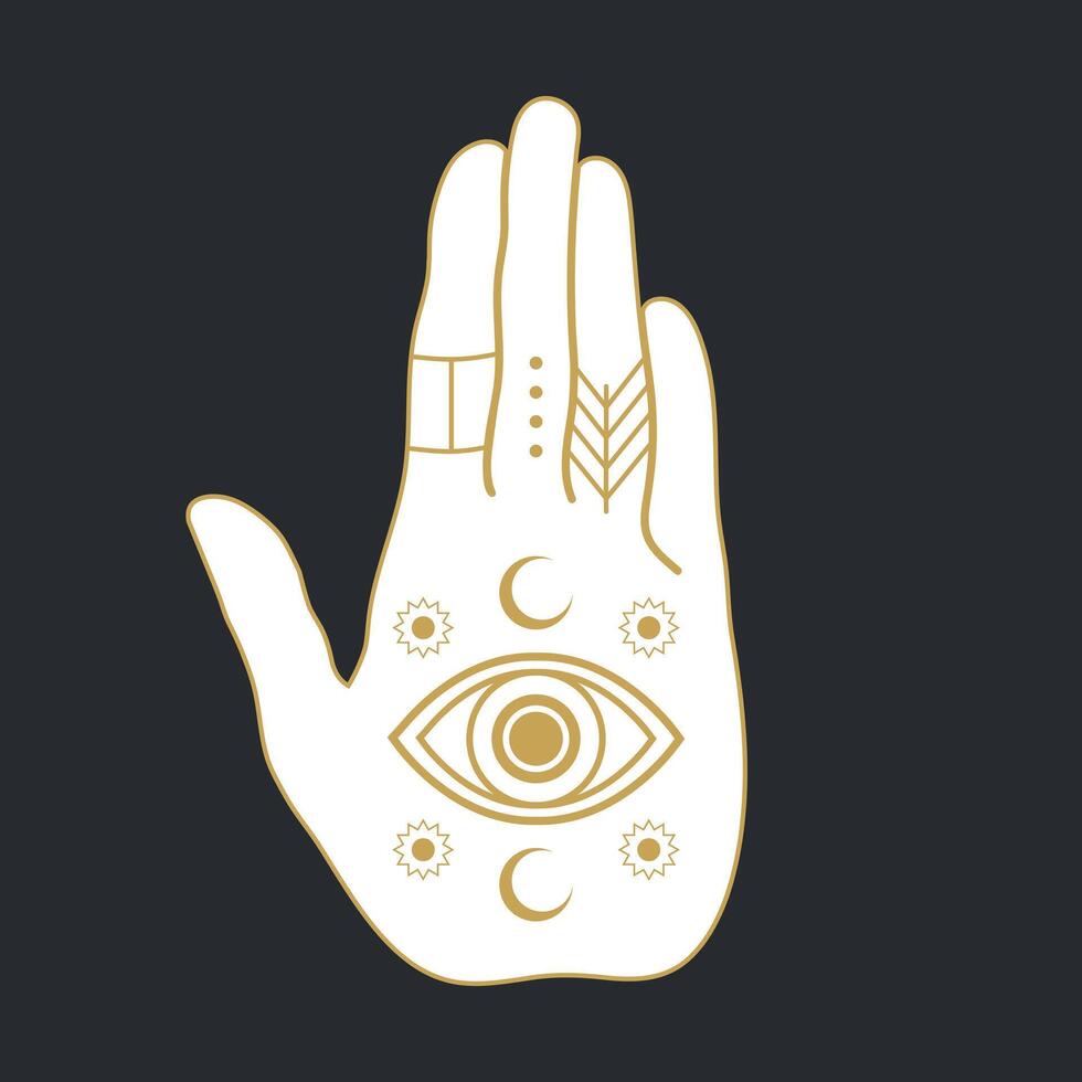 Celestial magical hand with a sacred all seeing eye symbol. Mystical boho concept. illustration vector