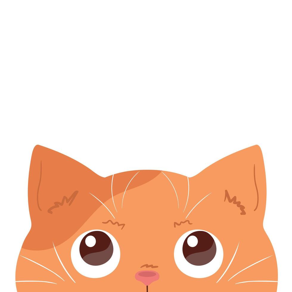 Cute peeking ginger cat face. Curious cat. Cute cartoon character. illustration vector