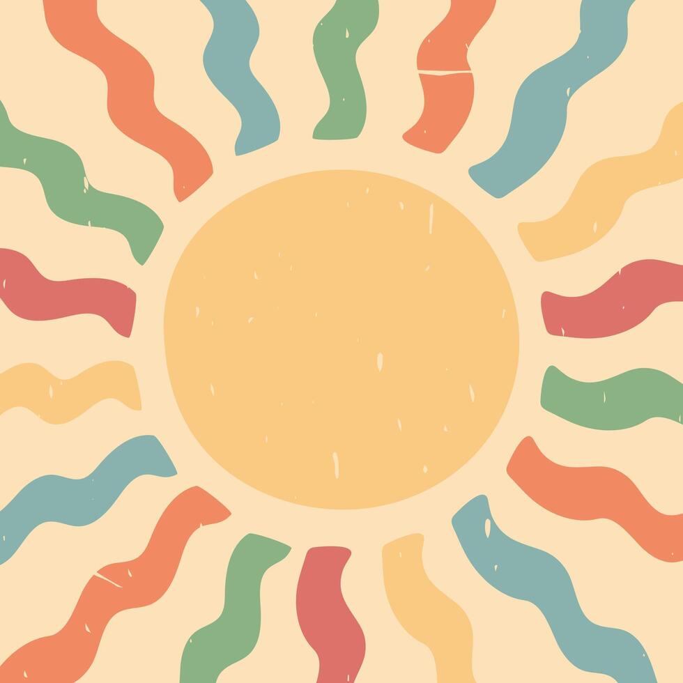 Vintage retro background with sun. Rainbow colored sunbeams. Grunge texture. illustration vector