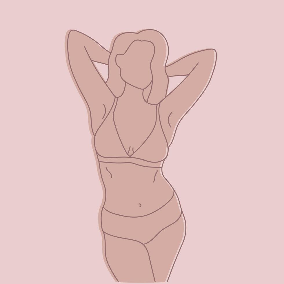 Abstract female body outline. Minimalistic linear woman figure. Body positive idea. illustration vector