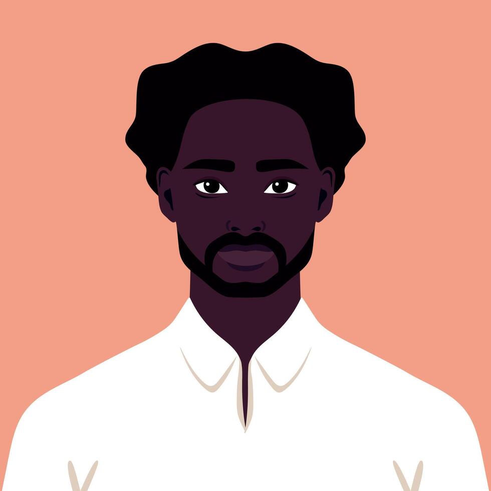 Portrait of a young African man with beard. Abstract guy or a student. illustration vector