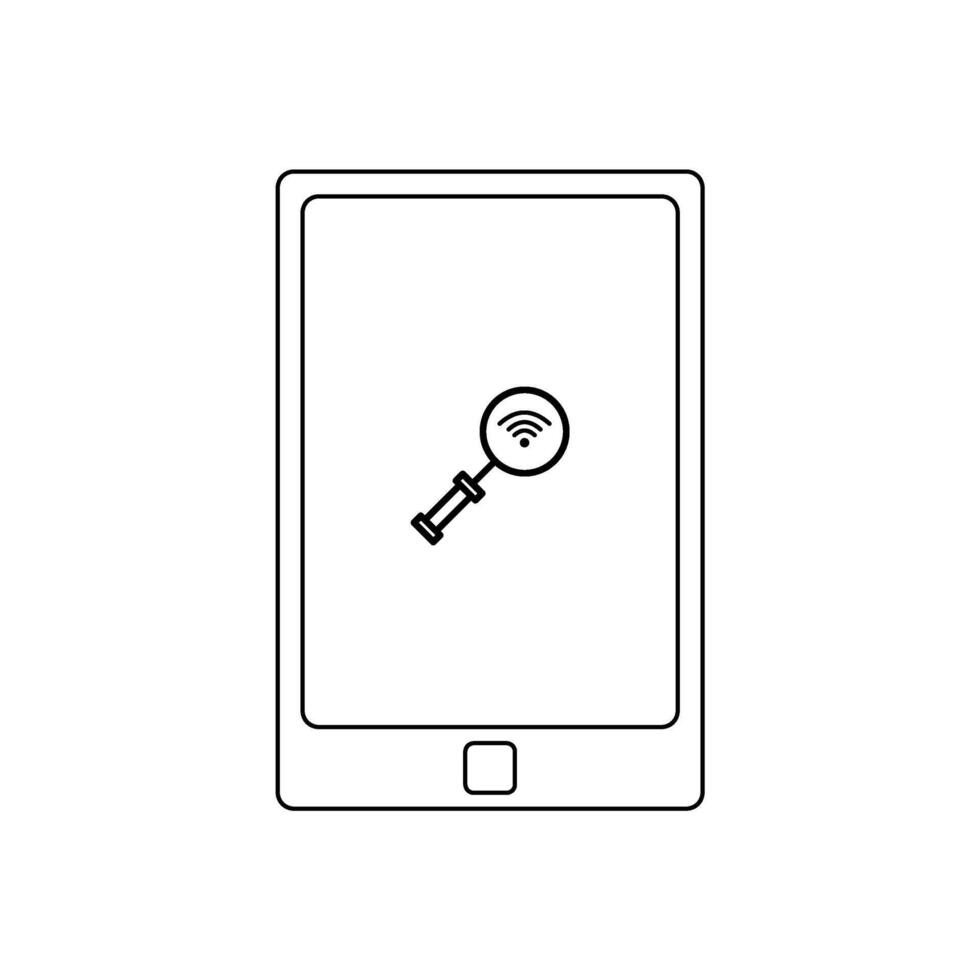 smartphone with magnifying on the screen. find signal icon. smartphone find signal with line style vector