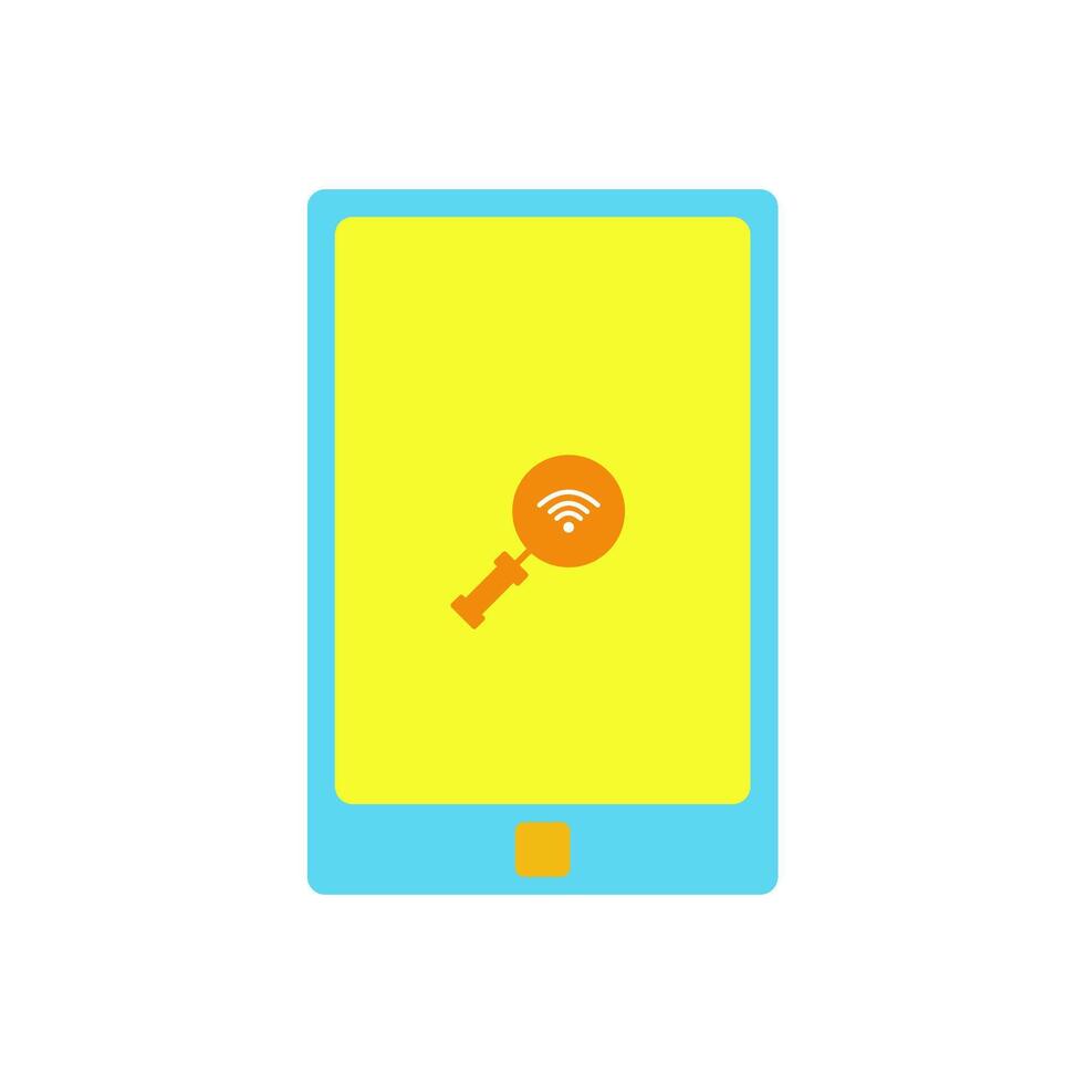 smartphone with magnifying on the screen. find signal icon. smartphone find signal with flat style vector