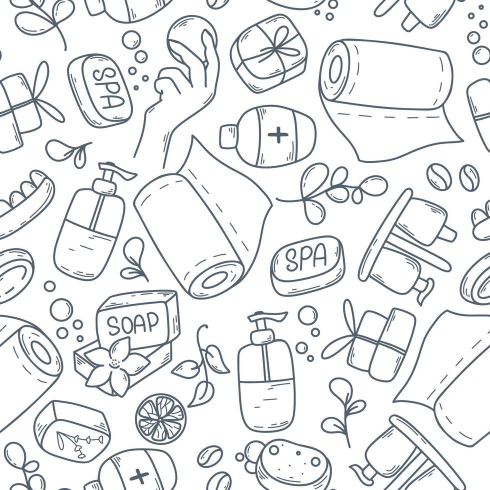 Hand drawn seamless pattern with hygiene items vector