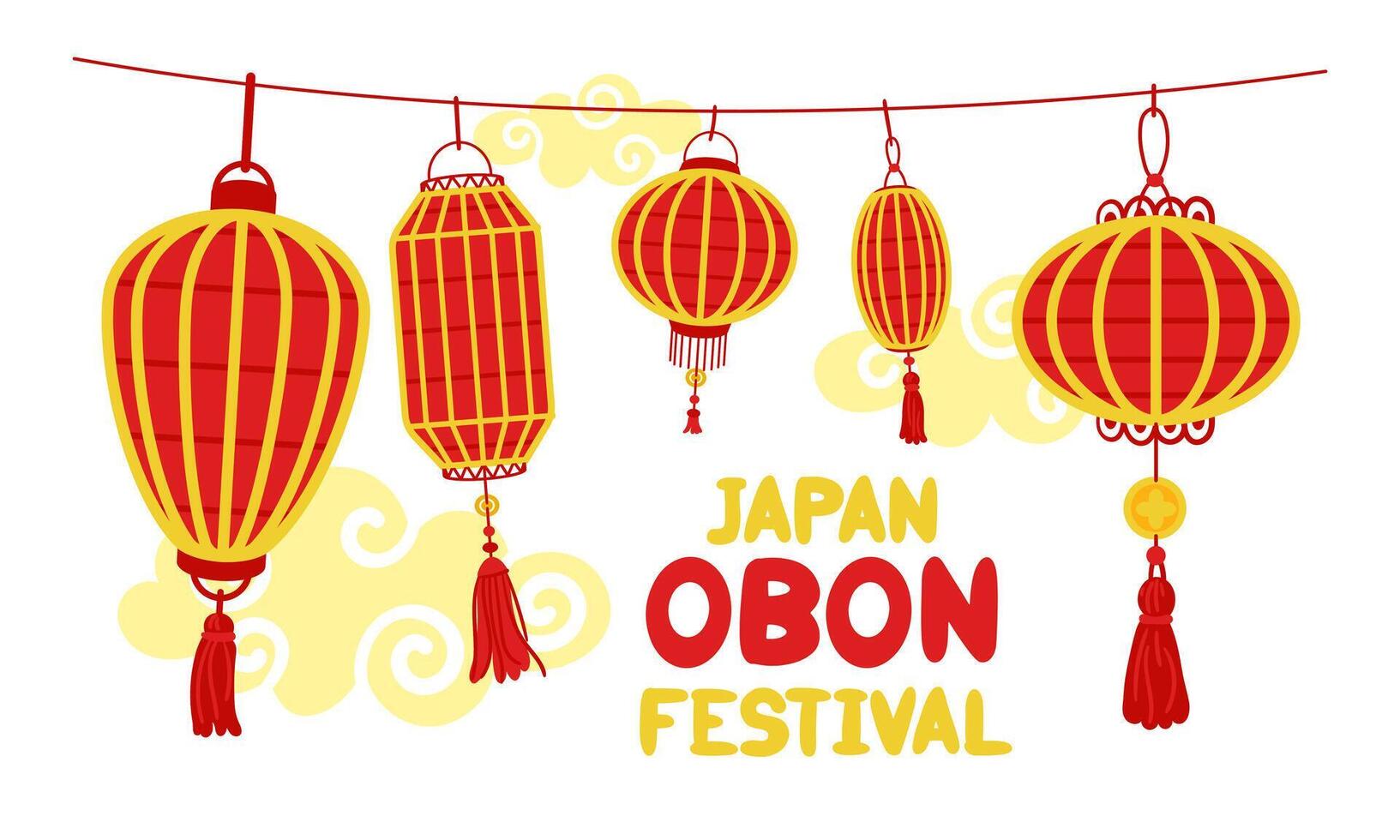 Japan Obon Festival. Japanese Obon Lantern Festival on a white background. Summer traditional festival is dedicated to the Day of the Dead in Japan from August 13-15. Lanterns with an inscription vector
