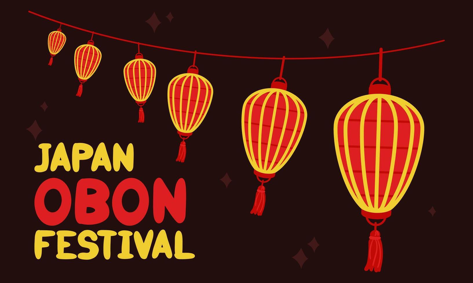 Japan Obon Festival. The Japanese lantern festival of Obon on the dark. Summer traditional festival is dedicated to the Day of the Dead in Japan from August 13-15. Lanterns with an inscription, star vector