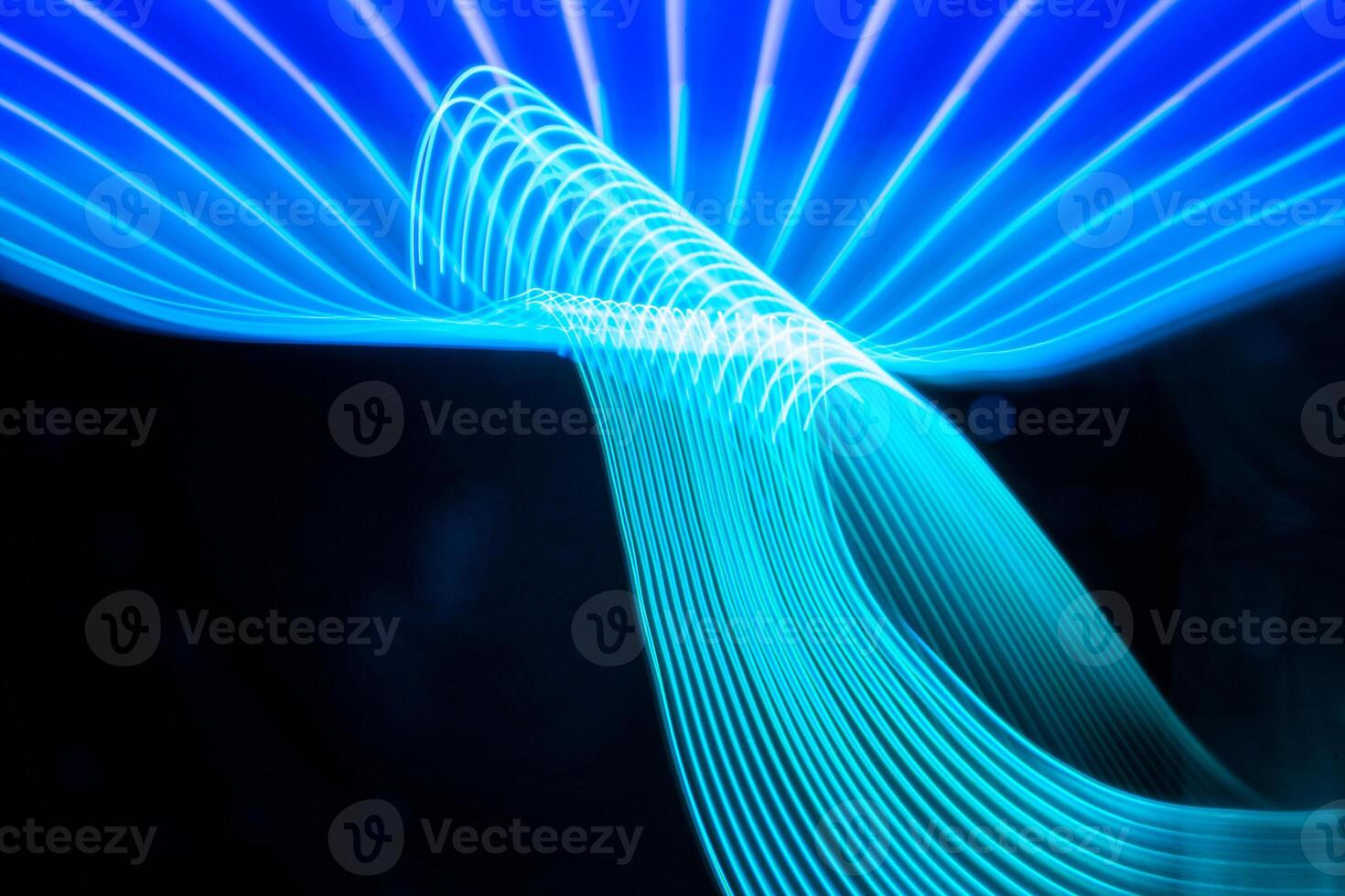Neon lights glow and flash technology background with flying design elements. photo