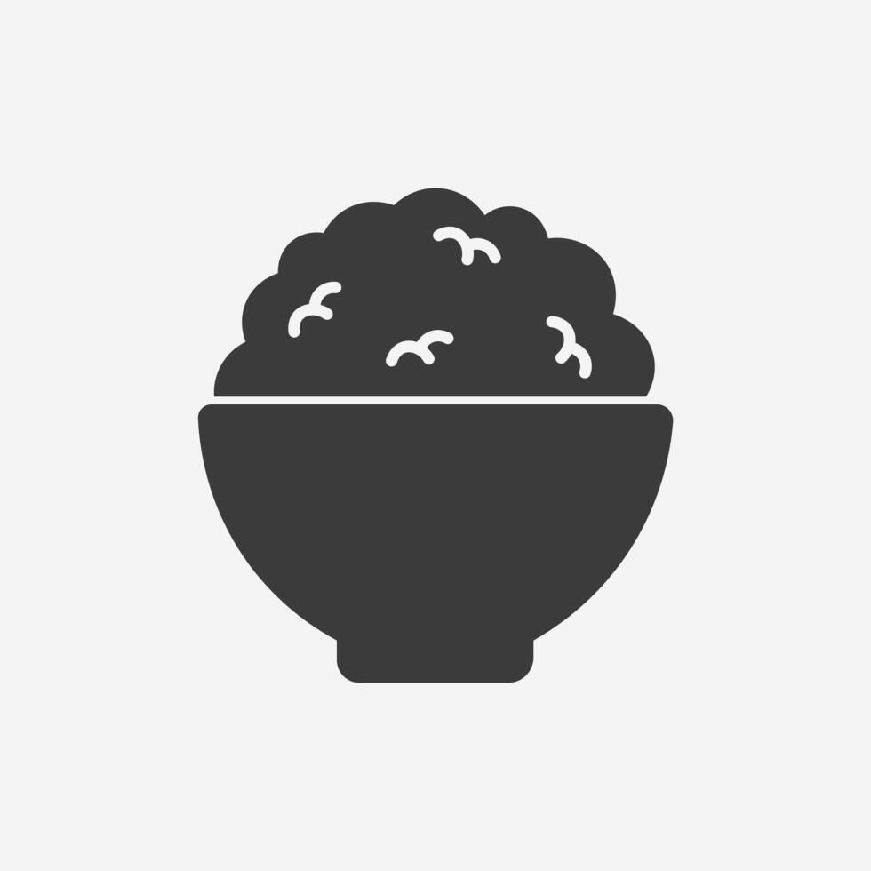 Chinese rice in a bowl, rice bowl icon. Asian food symbol vector