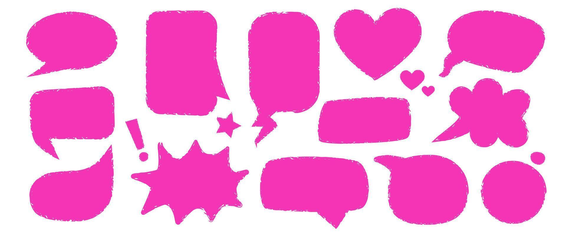 A set of Dialogue Box with Crayon Pencil Texture. Speech Bubble communication, dialogue frames elements vector