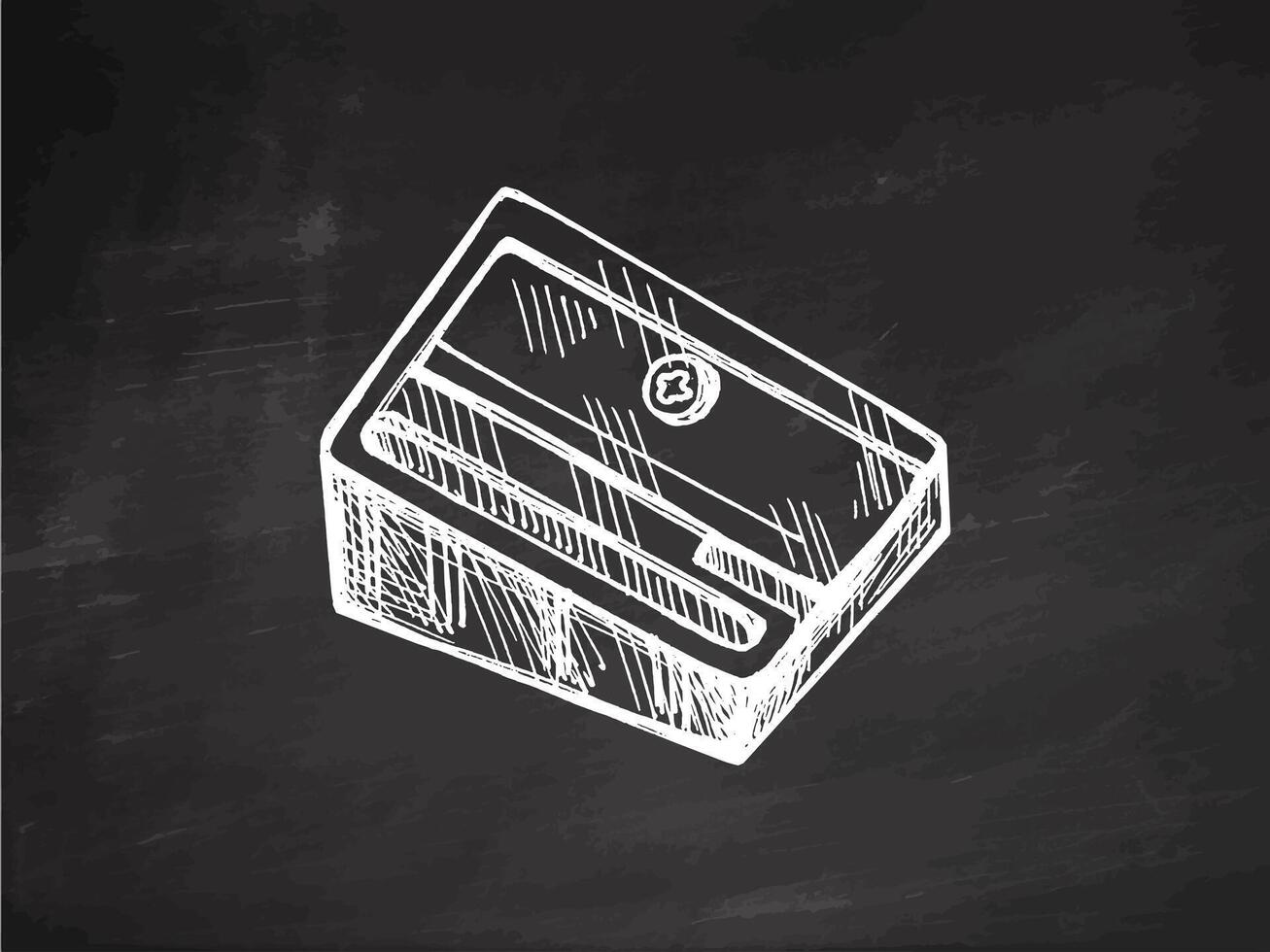 Hand-drawn school and office supplies Illustration. Detailed retro style sharpener sketch. Vintage sketch element. Back to School. School essential illustration on chalkboard background. vector