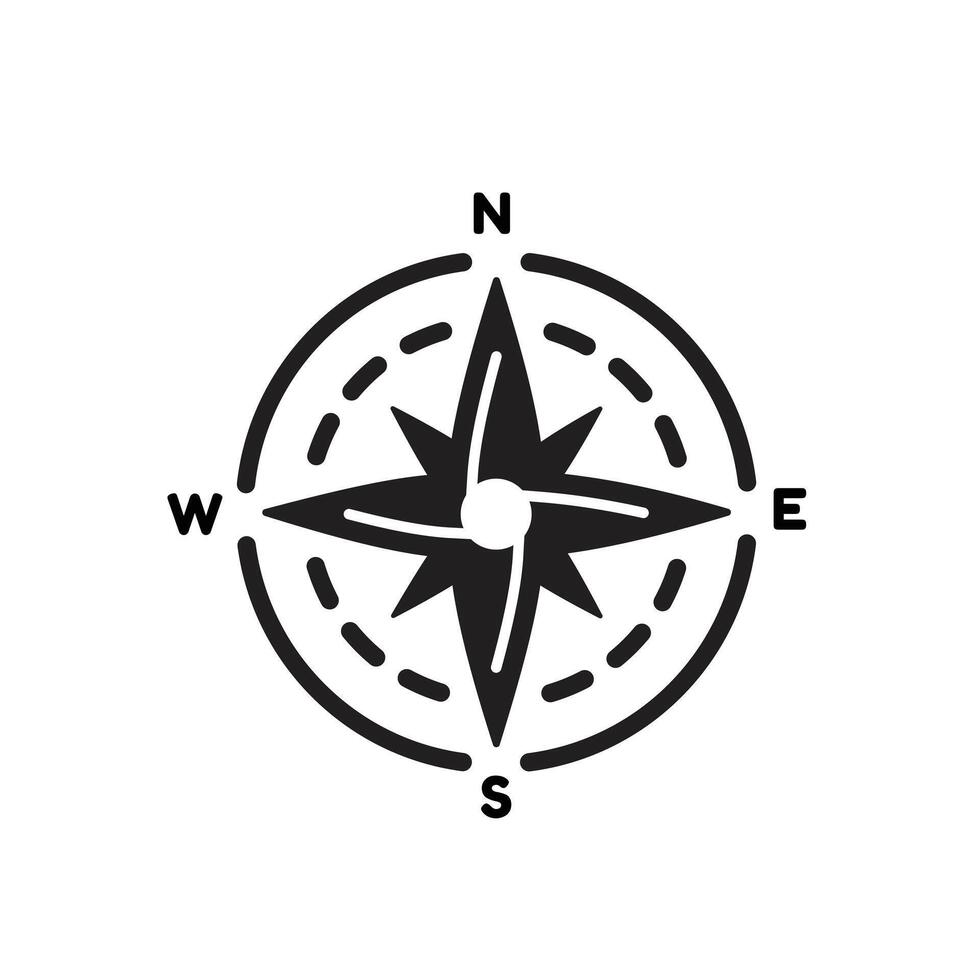 A classic compass with the four cardinal directions of North, East, South, and West.This compass symbol is suitable for travel companies,maps,directions,or navigation. vector