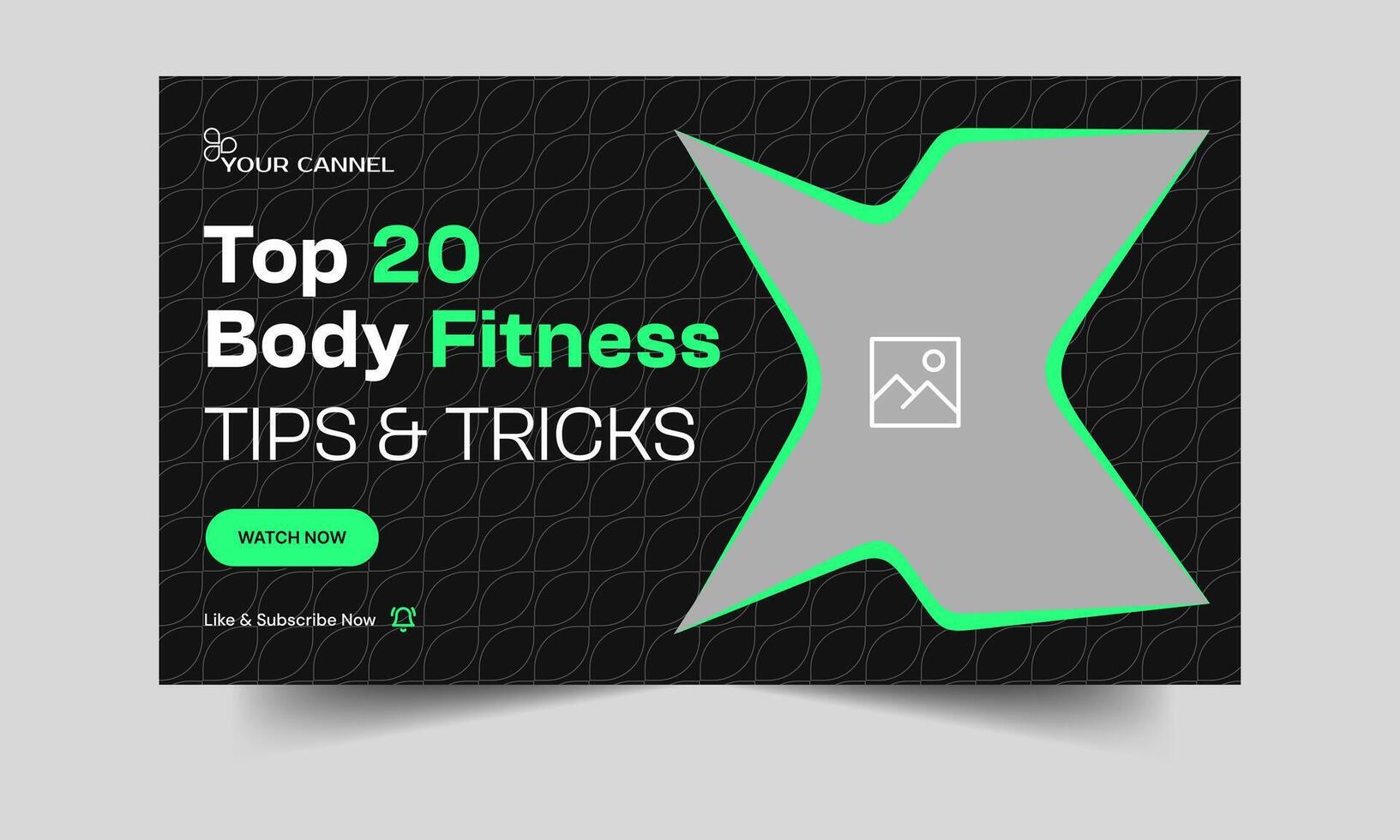 Daily workout exercise tips and trick cover banner design, creative body fitness thumbnail banner design, customizable eps 10 file format vector