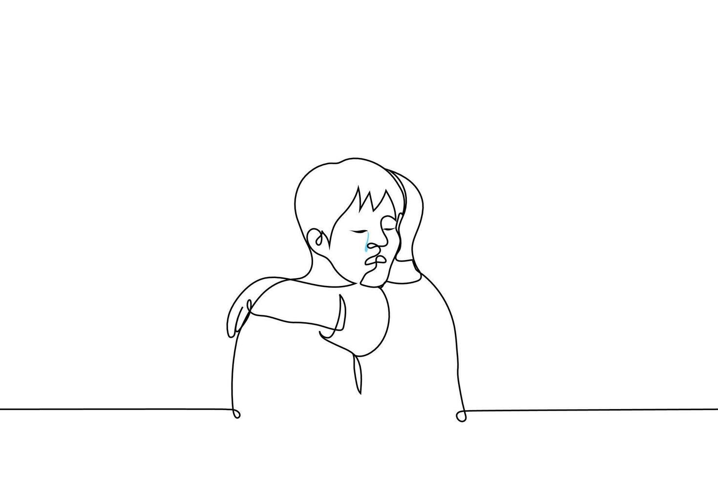 someone comforts a crying man - one line drawing . concept touching consoling hug, comfort, soothe someone vector