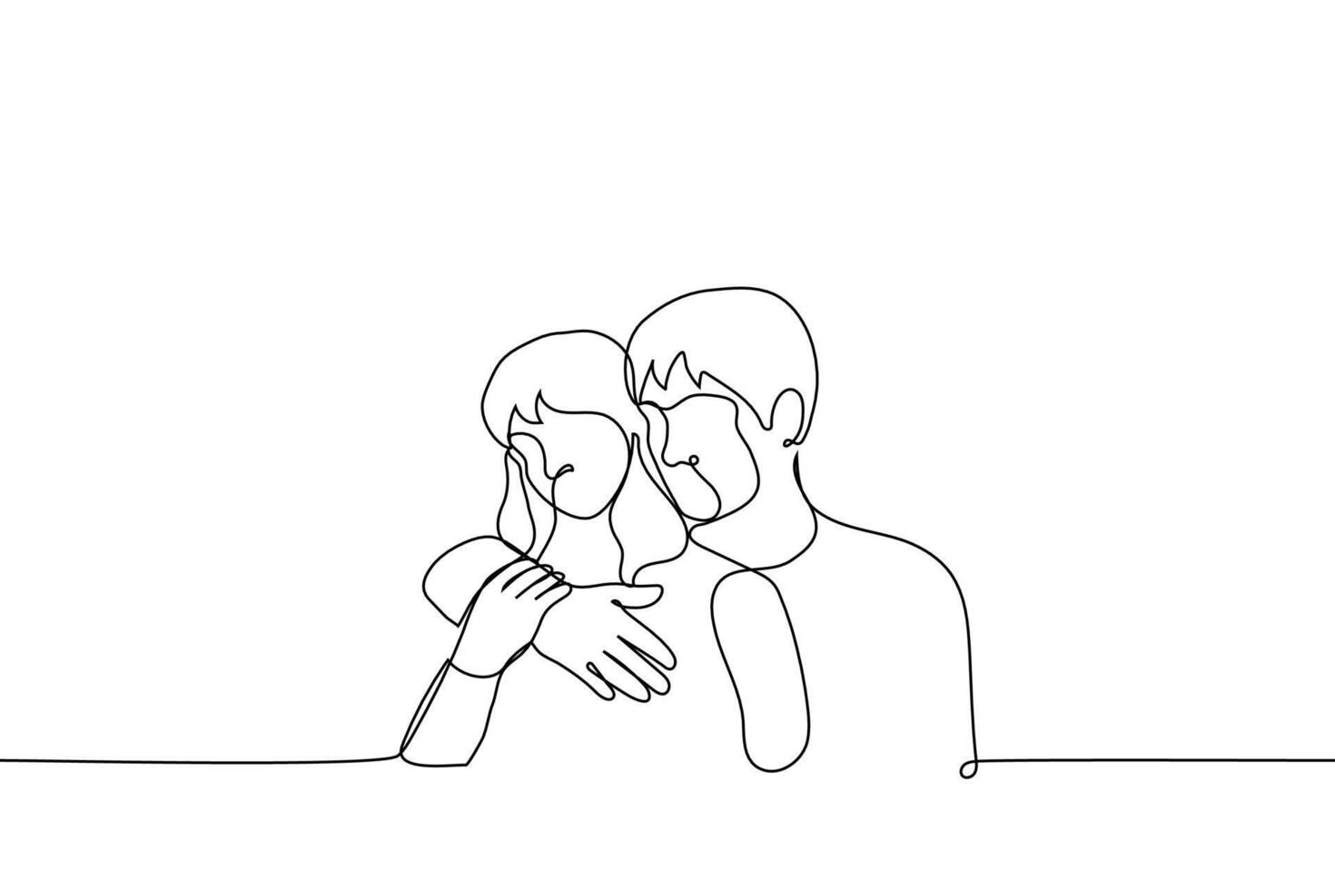 man hugging a woman from behind - one line drawing . concept of consolation, romantic hugs vector
