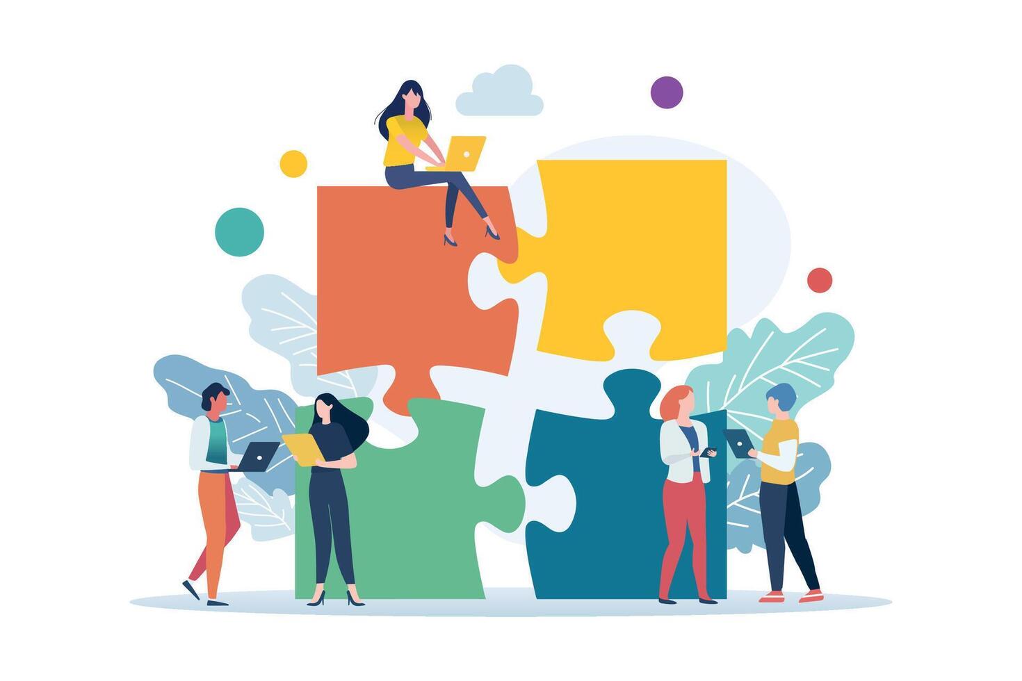 people connecting puzzle elements. Business concept. vector