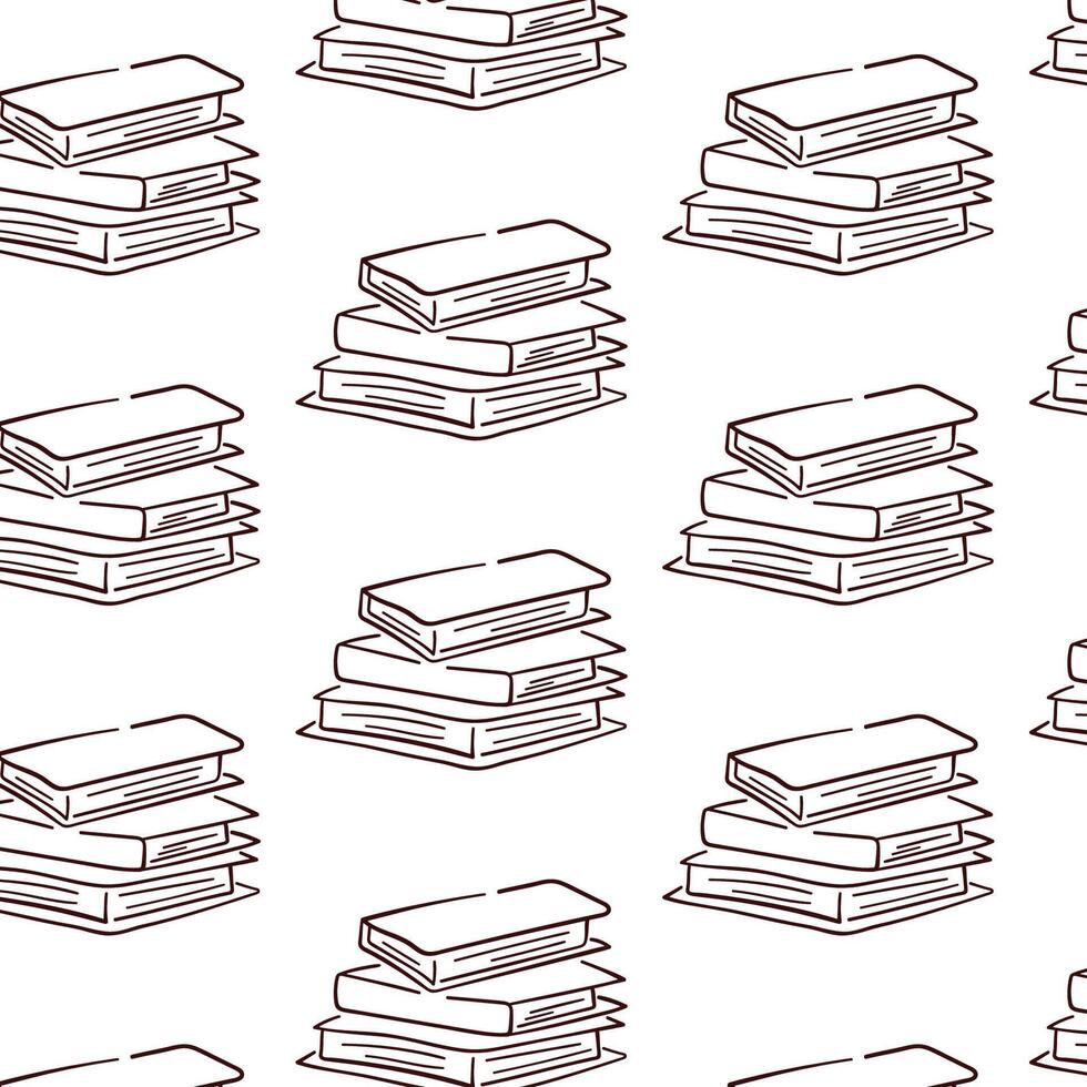Stack of books line art style seamless pattern. Study, school symbol design. illustration on a white background. vector
