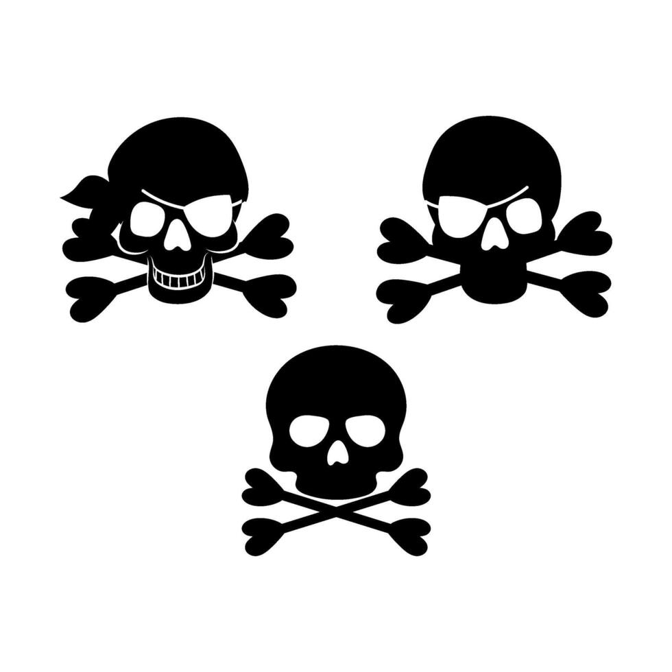 Black and white pirate icons. Set of skull icons on a white background. Pirate skull emblem. Black and white icon. vector