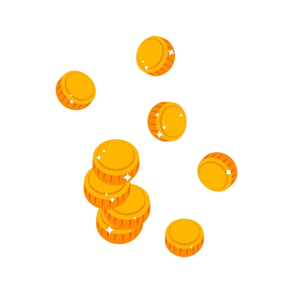 Set of gold coins in flat style on a white background. Treasure Finance. Cartoon gold coins. vector