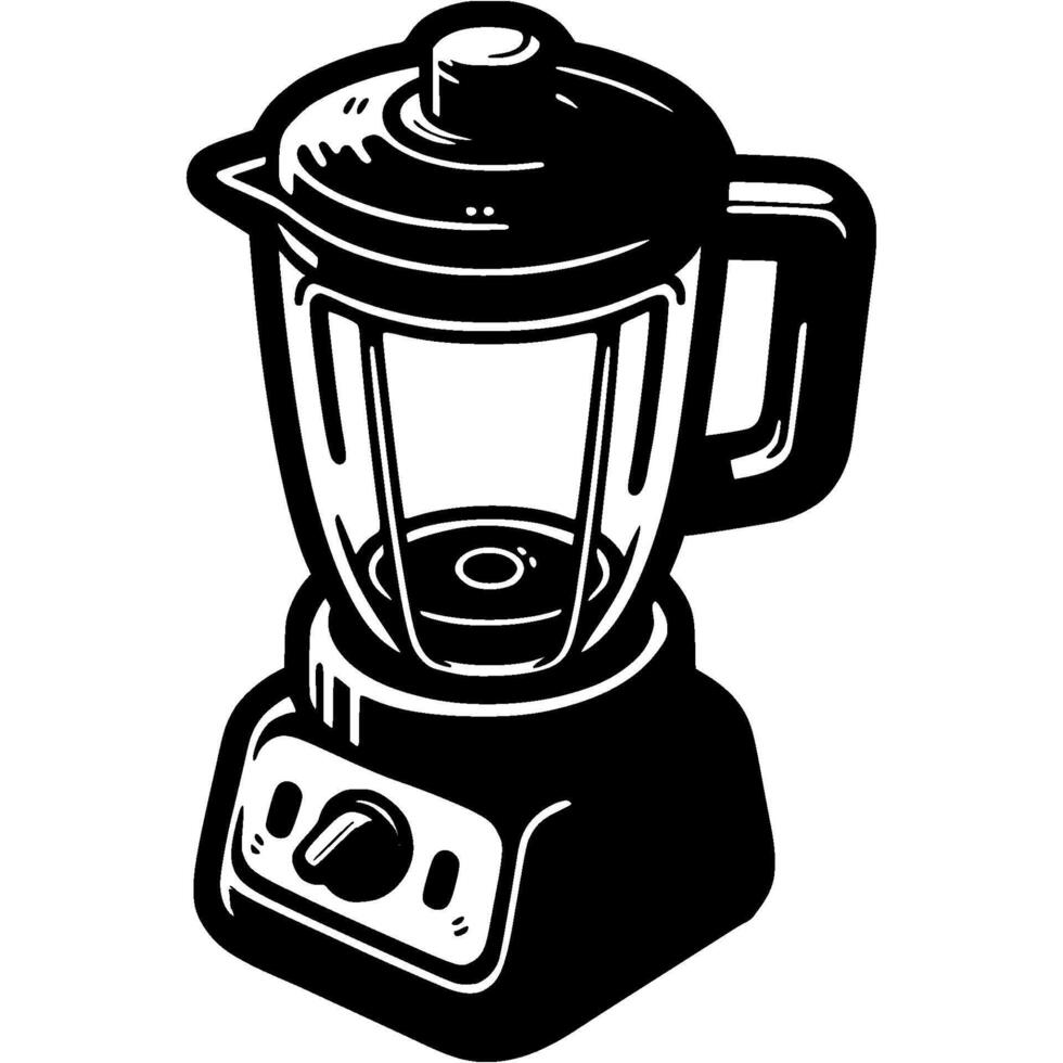 Empty stationary blender with glass jar in monochrome. Simple minimalistic in black ink drawing on white background vector