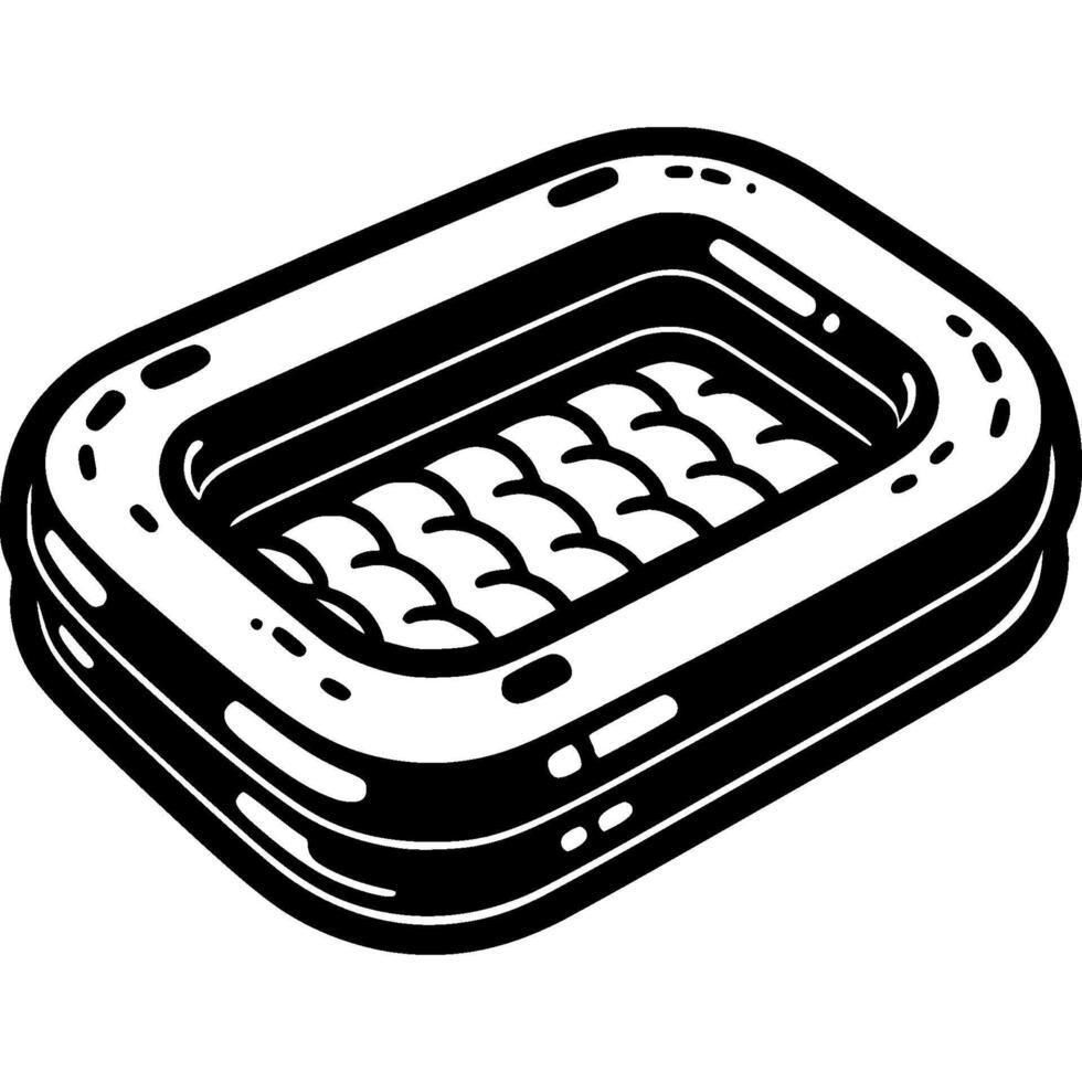 Empty rectangular inflatable children pool in monochrome. Preparing for summer holidays. Simple minimalistic in black ink drawing on white background vector