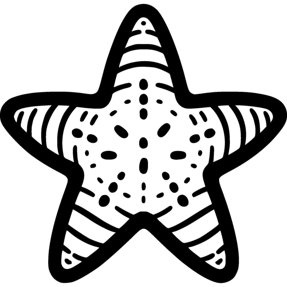 Shellfish starfish in monochrome. Exotic souvenir. Simple minimalistic in black ink drawing on white background vector