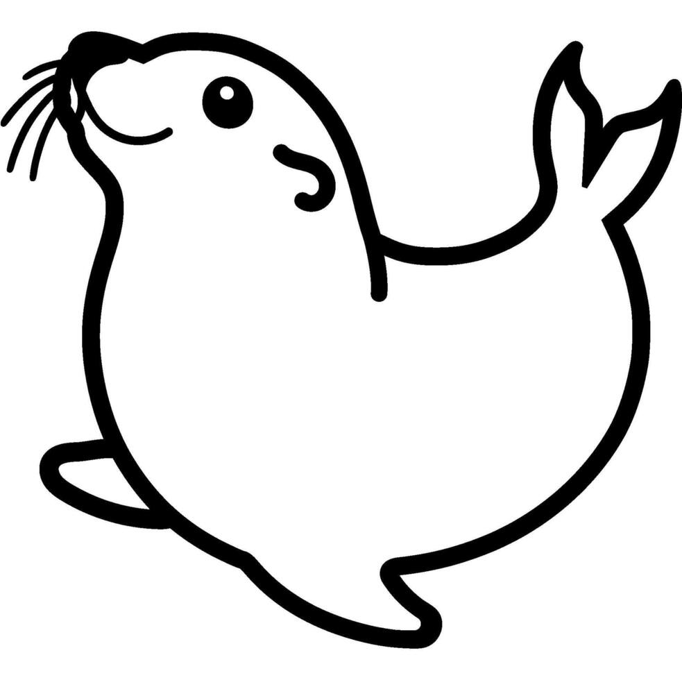 Cheerful fur seal doodle icon. Trained water park animal. Simple minimalistic symbol in black on white background vector