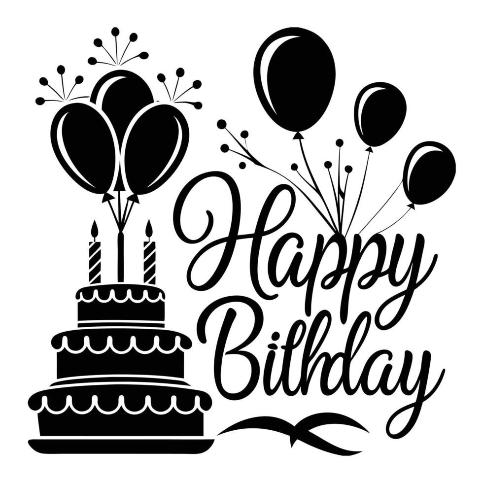 Hand drawn black and white birthday greeting card banner design vector