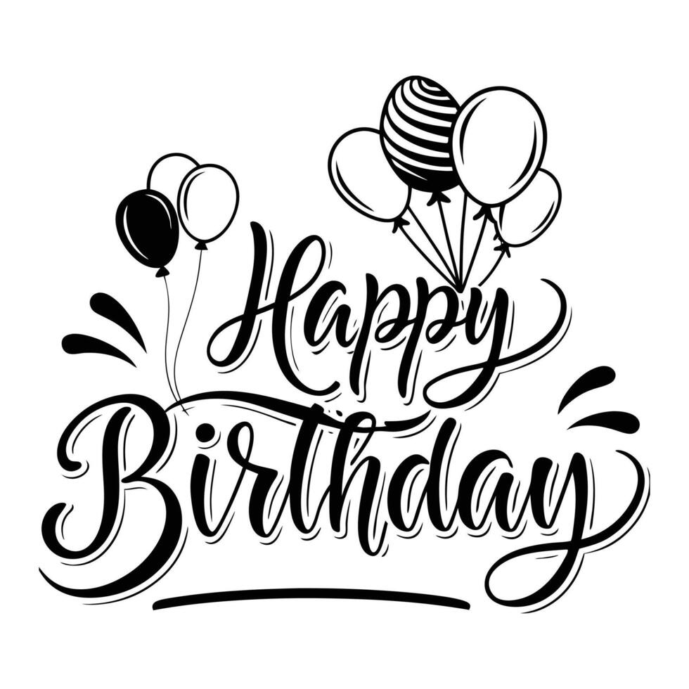 Hand drawn black and white birthday greeting card banner design vector
