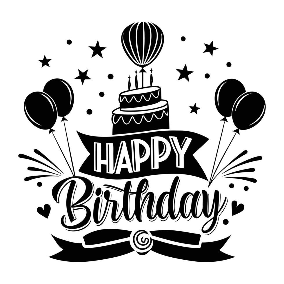 Hand drawn black and white birthday greeting card banner design vector