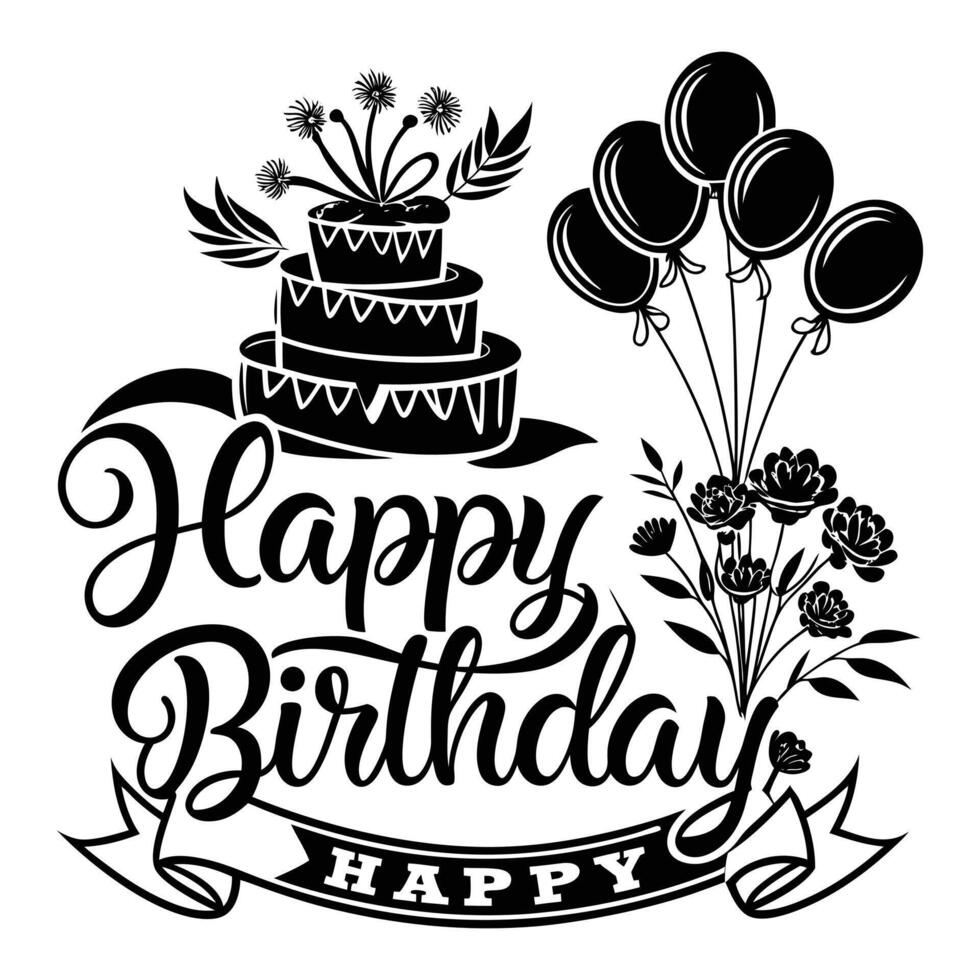 Hand drawn black and white birthday greeting card banner design vector