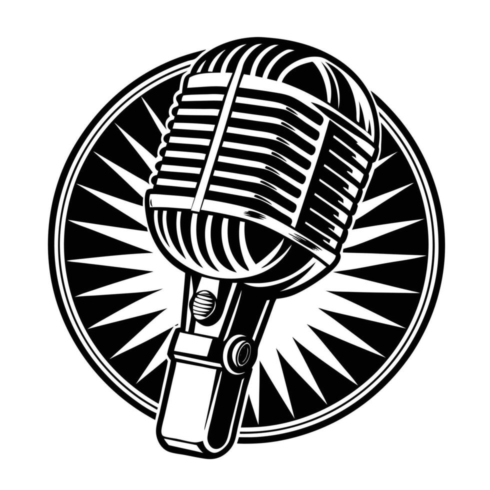Black and white microphone in flat style vector