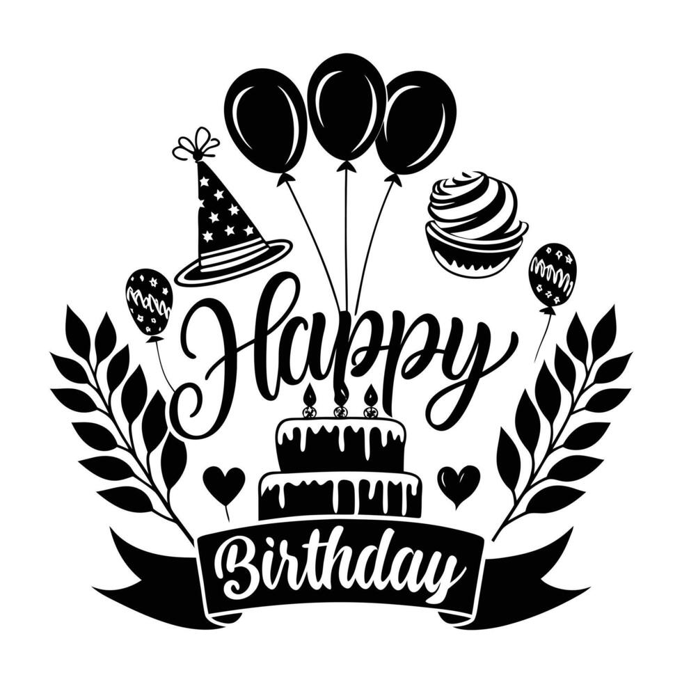 Hand drawn black and white birthday greeting card banner design vector