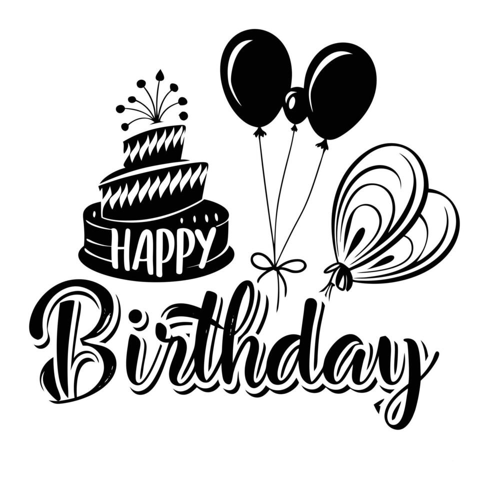 Hand drawn black and white birthday greeting card banner design vector