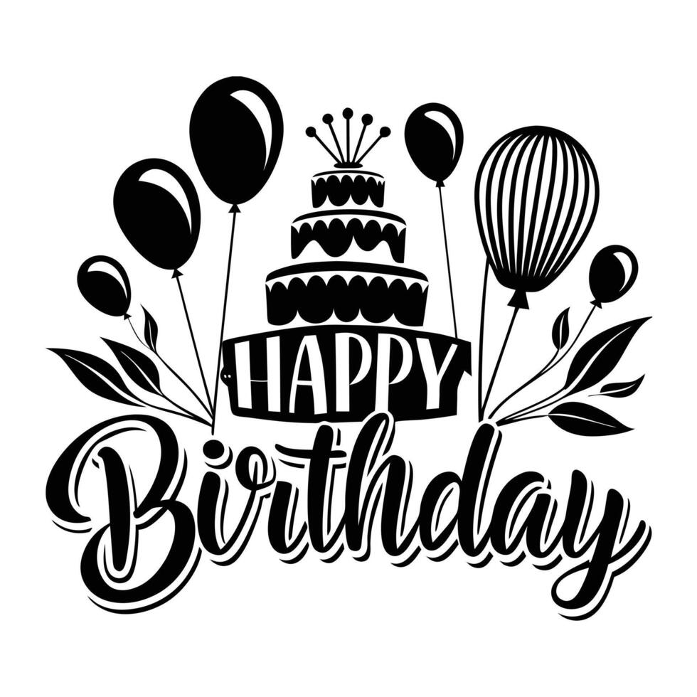 Hand drawn black and white birthday greeting card banner design vector