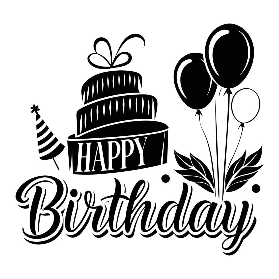 Hand drawn black and white birthday greeting card banner design vector