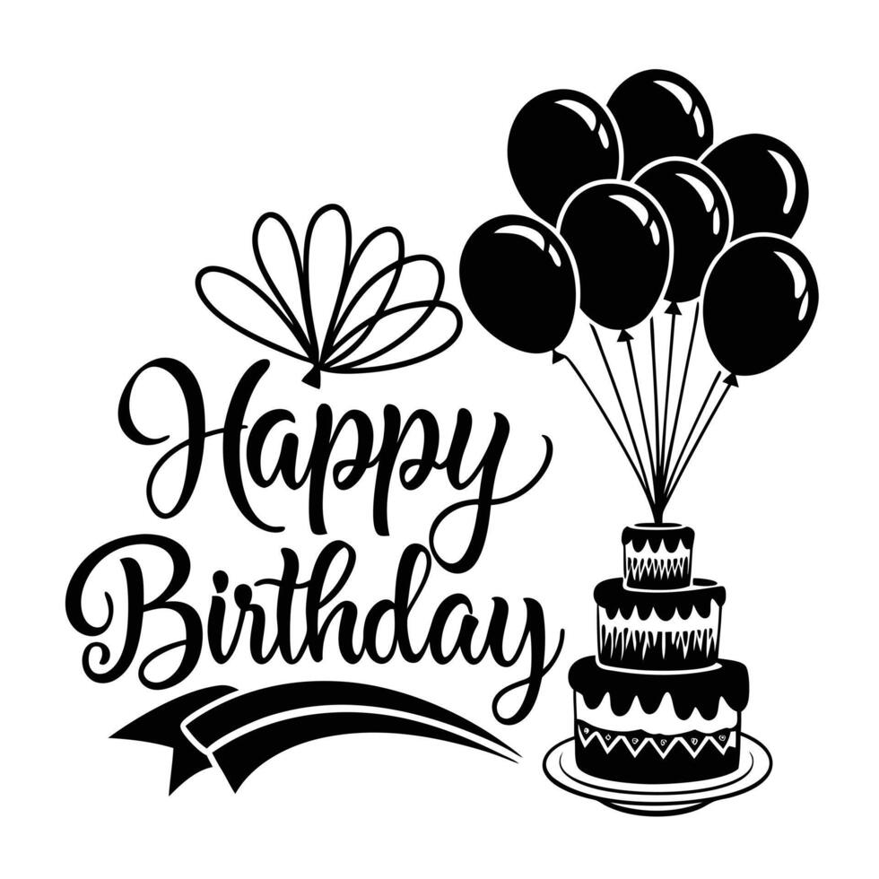 Hand drawn black and white birthday greeting card banner design vector