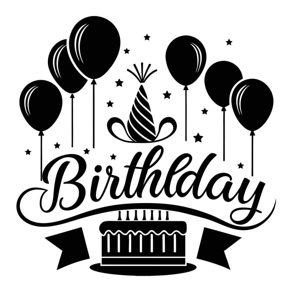 Hand drawn black and white birthday greeting card banner design vector