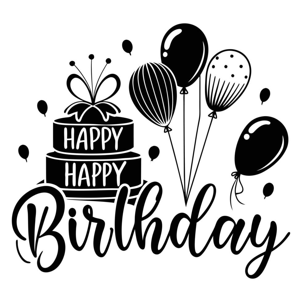 Hand drawn black and white birthday greeting card banner design vector