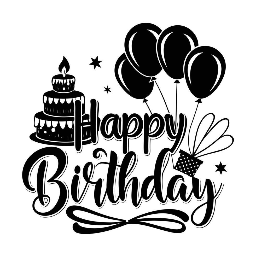 Hand drawn black and white birthday greeting card banner design vector