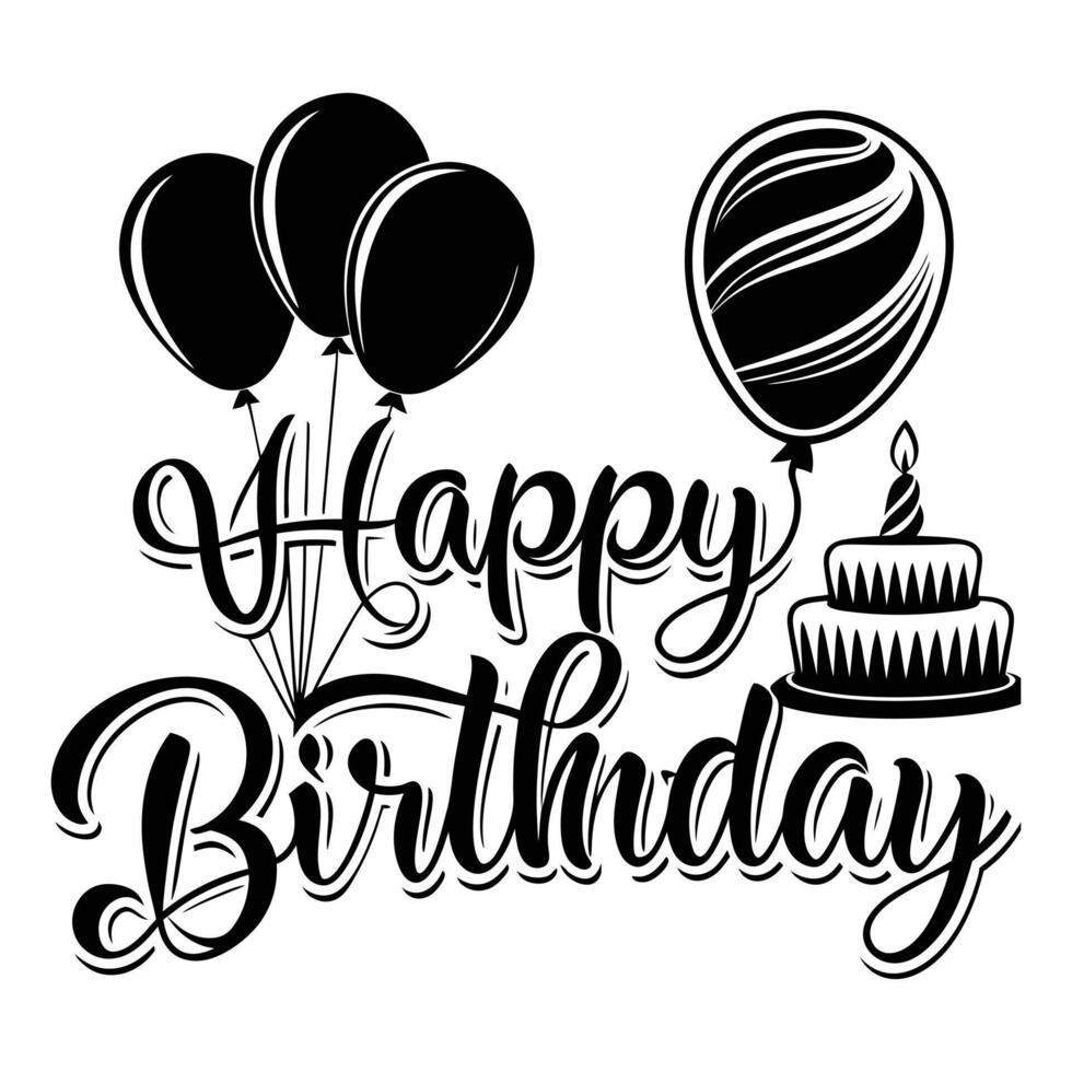 Hand drawn black and white birthday greeting card banner design vector