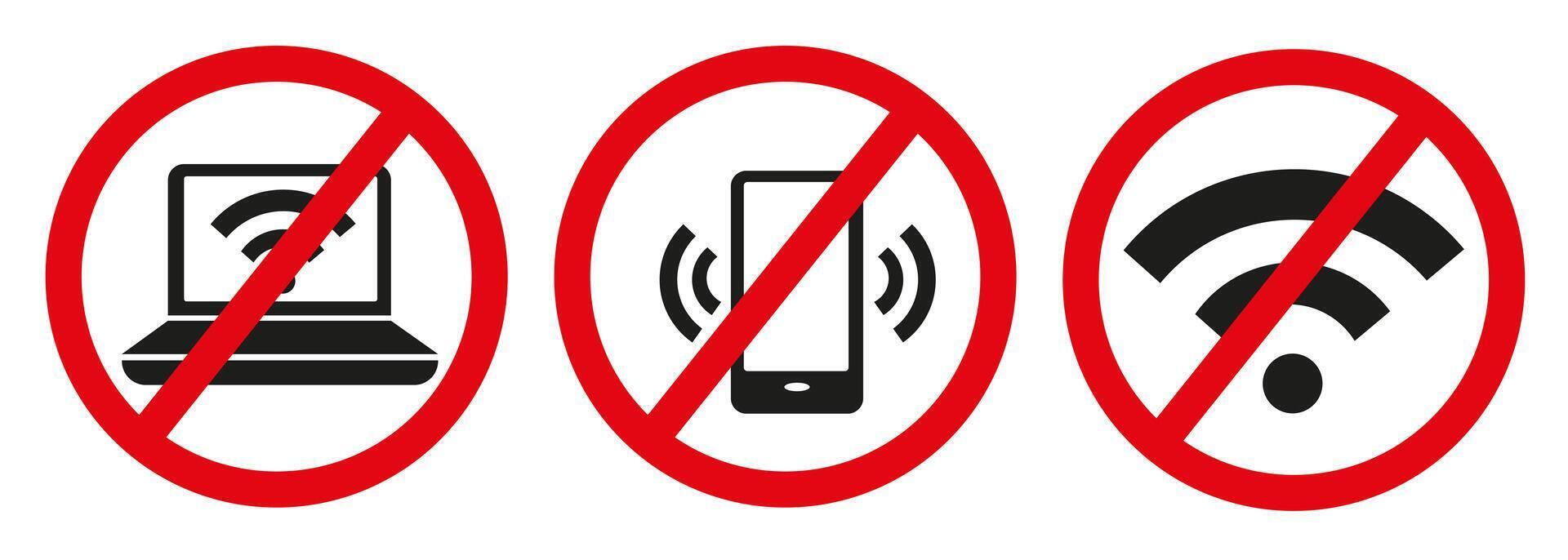 It is forbidden to use Internet connection or Wi-Fi on smartphone and laptop. Illustration . vector