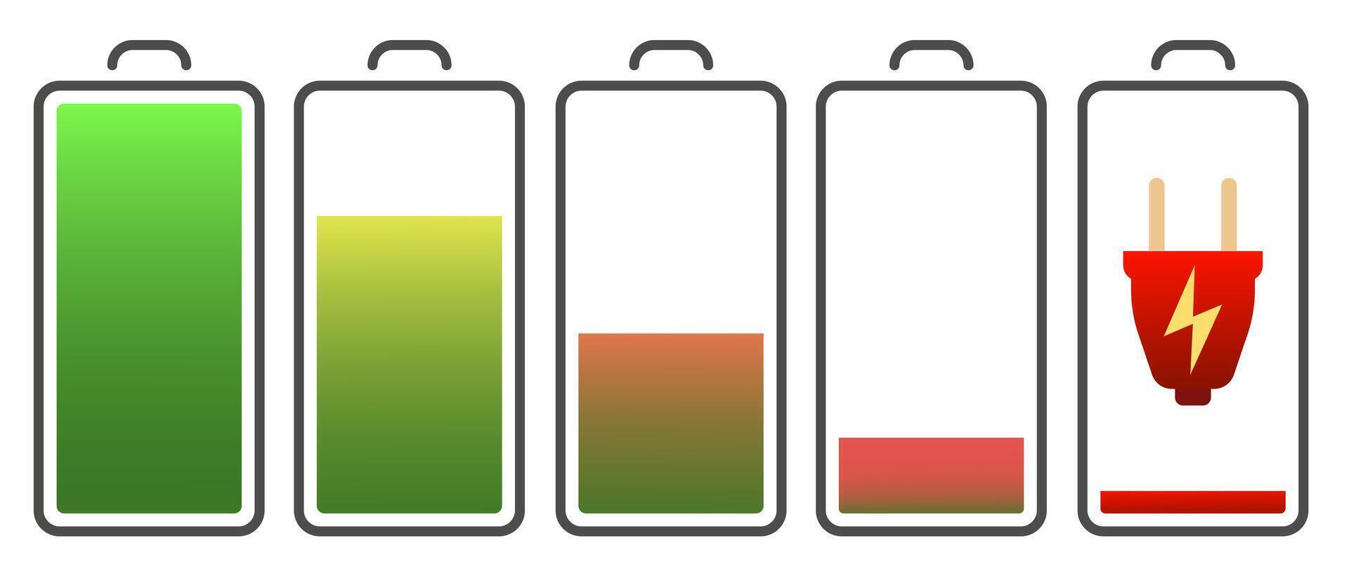 Battery charge. Charged and discharged abstraction. Battery charge indicator icons. vector